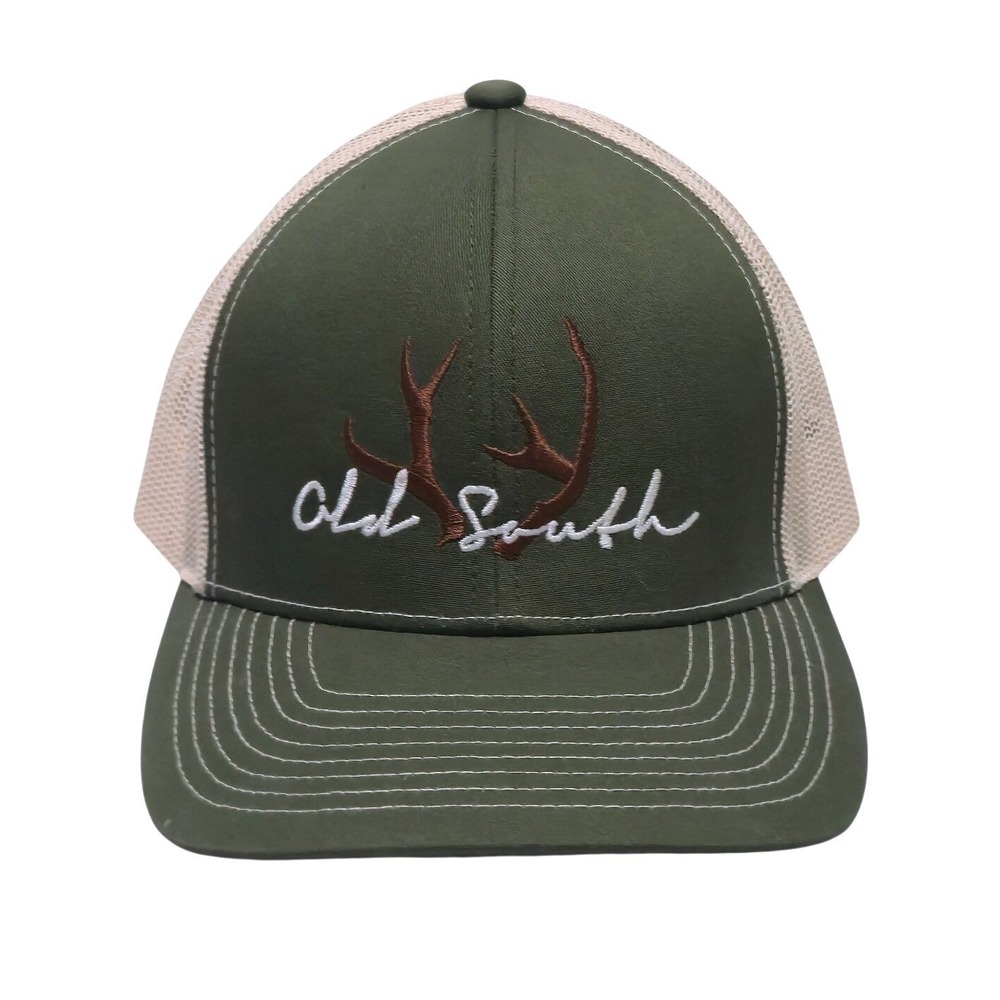 Old South Racked Deer Antler Trucker Hat Moss Green Tan Mesh Adjustable Snapback